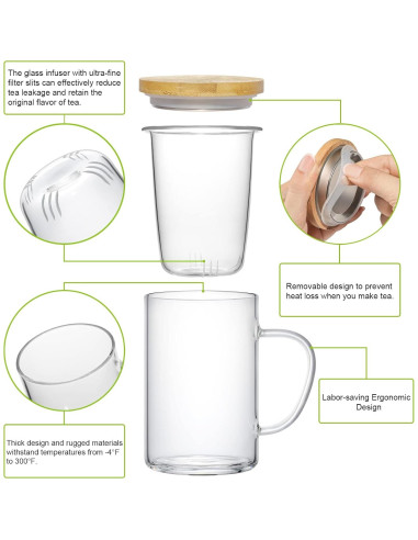 Taza Infusora de Té Lezero de Vidrio Borosilicato 450ml
