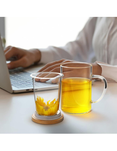 Taza Infusora de Té Lezero de Vidrio Borosilicato 450ml