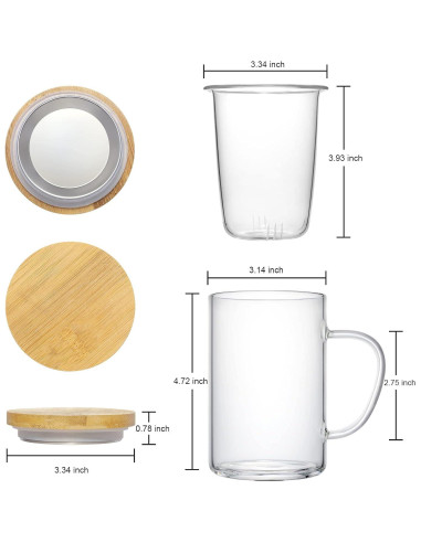 Taza Infusora de Té Lezero de Vidrio Borosilicato 450ml