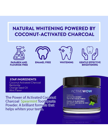 Polvo de Carbón Activado de Coco Active Wow 20g - Menta