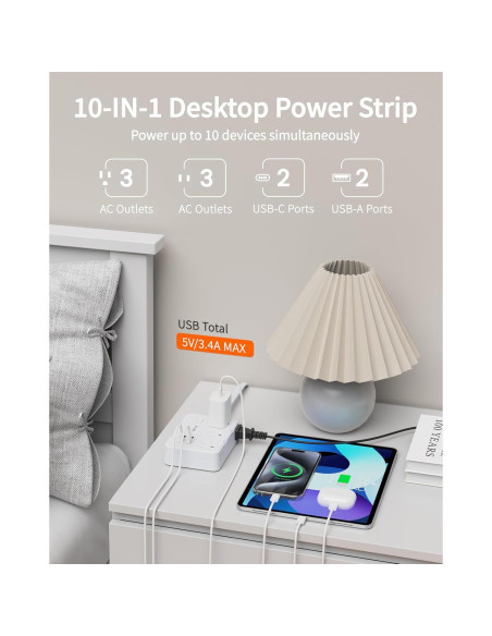 Regleta de Protección DEPOW 3 PIES 6 Salidas AC 4 USB Blanca Regleta de Protección DEPOW 3 PIES 6 Salidas AC 4 USB Blanca