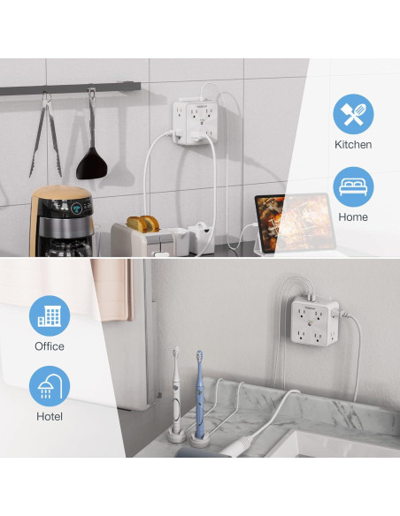 Extensor de Enchufe Múltiple TESSAN 8 Salidas 3 USB 1700J Extensor de Enchufe Múltiple TESSAN 8 Salidas 3 USB 1700J