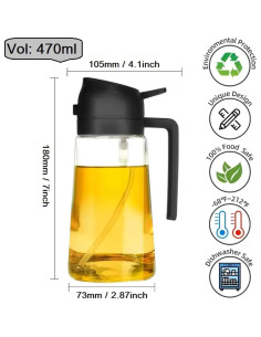 Rociador de Aceite KASHLAND 470ml Vidrio 2 en 1 Negro 2