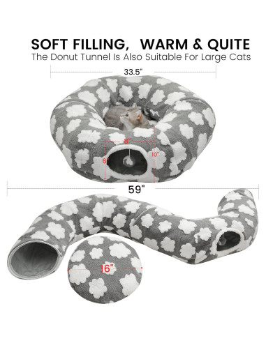 Túnel de cama para gatos TSEB4TEP gris 2 en 1 con cojín