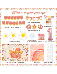 Decoraciones de Fiesta de Cumpleaños Groovy One Fiesec - 30 Piezas 2