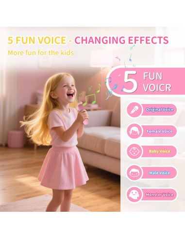 Mini Máquina de Karaoke Rosa Hengchuang con 2 Micrófonos Inalámbricos