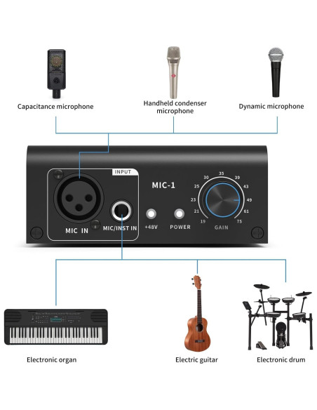 Preamp de Micrófono XTUGA XIC1 48V 2 Entradas XLR