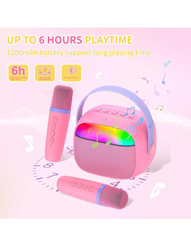Mini Máquina de Karaoke Rosa Hengchuang con 2 Micrófonos Inalámbricos