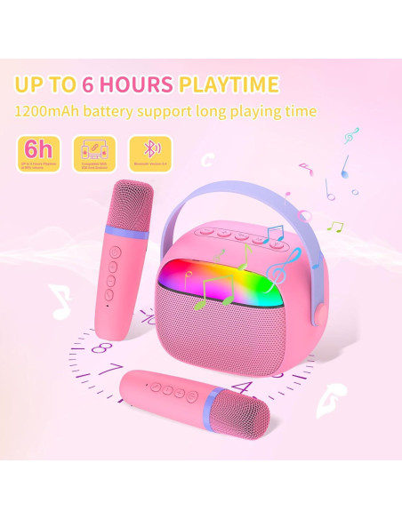 Mini Máquina de Karaoke Rosa Hengchuang con 2 Micrófonos Inalámbricos
