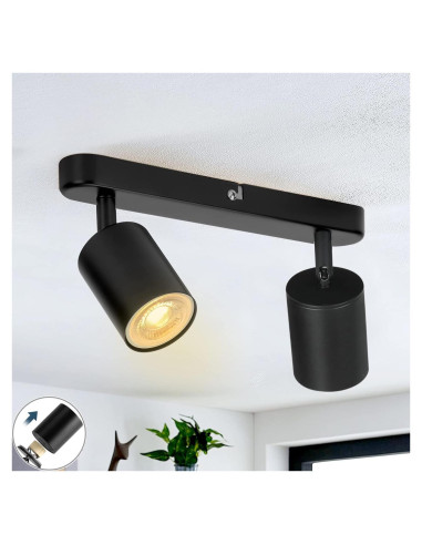 Foco de Techo Ajustable SGGSHENNAN 2 Luces GU10 Negro