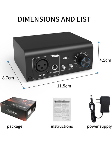 Preamp de Micrófono XTUGA XIC1 48V 2 Entradas XLR