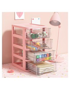 Organizador de Escritorio Iwinna 4 Cajones Rosa Plástico