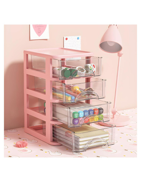 Organizador de Escritorio Iwinna 4 Cajones Rosa Plástico