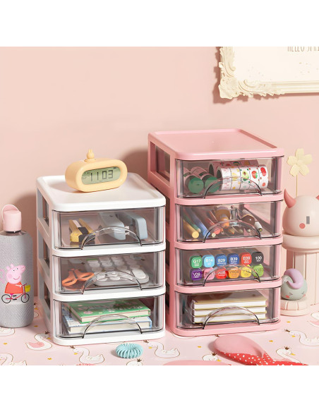 Organizador de Escritorio Iwinna 4 Cajones Rosa Plástico