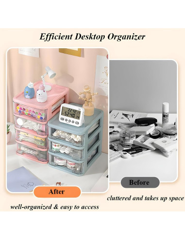 Organizador de Escritorio Iwinna 4 Cajones Rosa Plástico