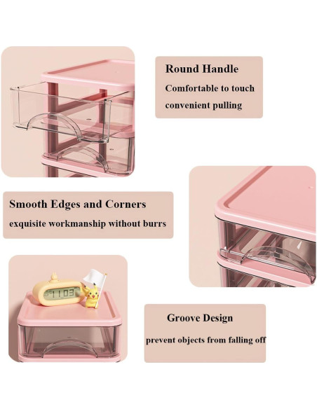 Organizador de Escritorio Iwinna 4 Cajones Rosa Plástico