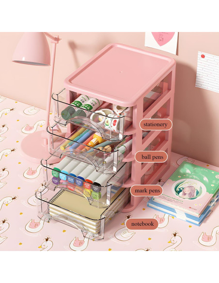 Organizador de Escritorio Iwinna 4 Cajones Rosa Plástico