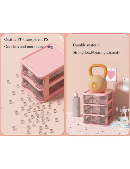 Organizador de Escritorio Iwinna 4 Cajones Rosa Plástico