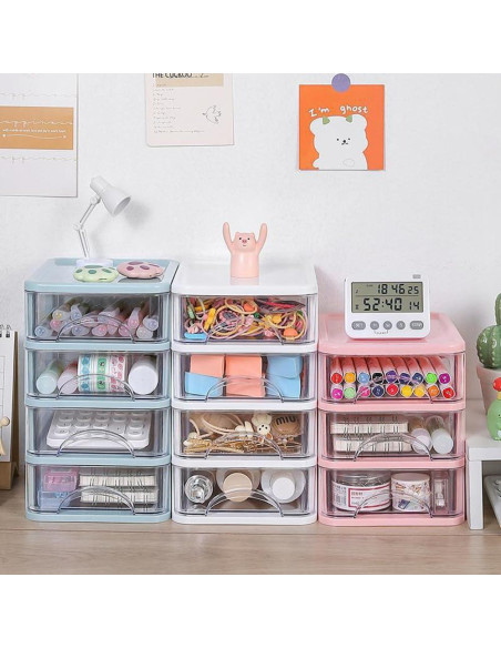 Organizador de Escritorio Iwinna 4 Cajones Rosa Plástico