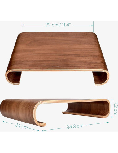 Soporte Elevador de Monitor Navaris - Madera de Nogal, 34.8x24x7.1 cm