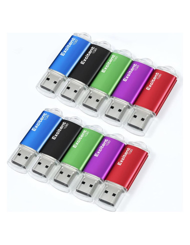 Paquete de 10 Memorias USB 2.0 Excitent 1GB Colores Mixtos