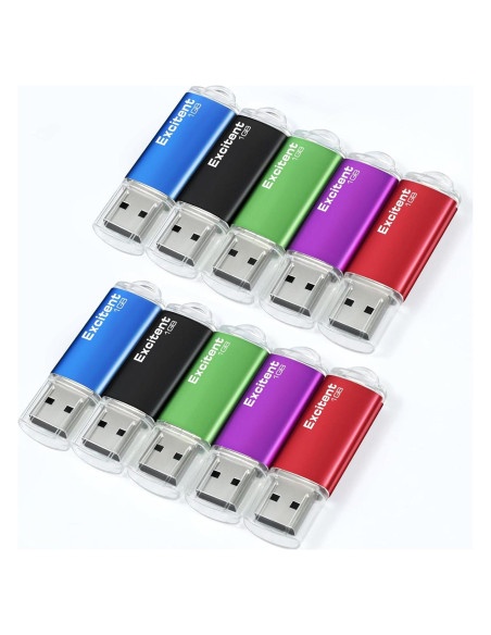 Paquete de 10 Memorias USB 2.0 Excitent 1GB Colores Mixtos