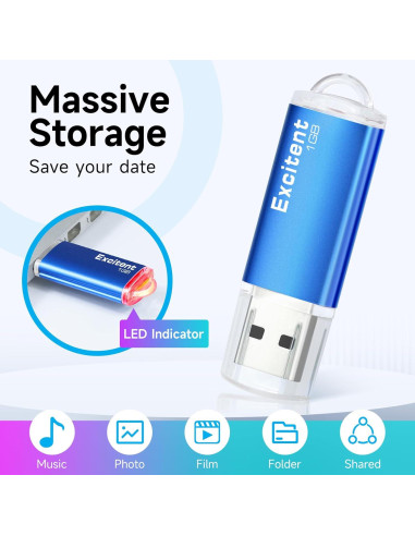 Paquete de 10 Memorias USB 2.0 Excitent 1GB Colores Mixtos