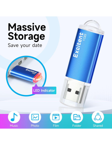Paquete de 10 Memorias USB 2.0 Excitent 1GB Colores Mixtos