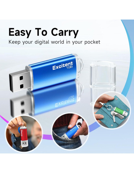 Paquete de 10 Memorias USB 2.0 Excitent 1GB Colores Mixtos