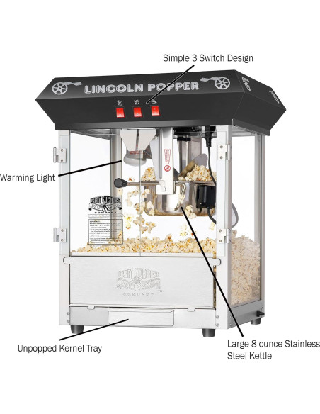 Máquina de Palomitas Great Northern 8oz Negra Encimera
