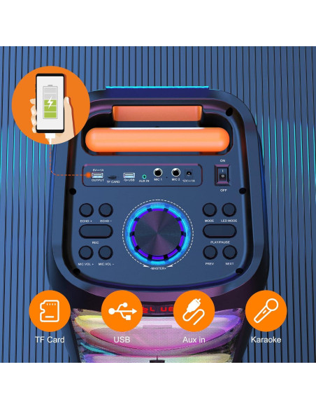 Máquina de Karaoke JYX-T9 con 2 Micrófonos Inalámbricos 500W