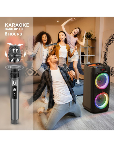 Máquina de Karaoke JYX-T9 con 2 Micrófonos Inalámbricos 500W