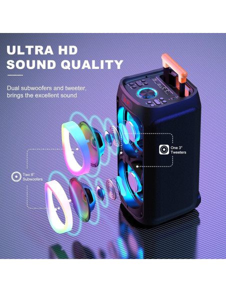 Máquina de Karaoke JYX-T9 con 2 Micrófonos Inalámbricos 500W