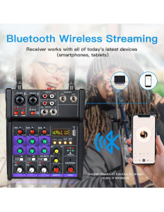 Mezclador de Audio 4 Canales Flyfrow con 2 Micrófonos Inalámbricos 2