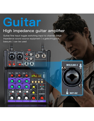 Mezclador de Audio 4 Canales Flyfrow con 2 Micrófonos Inalámbricos