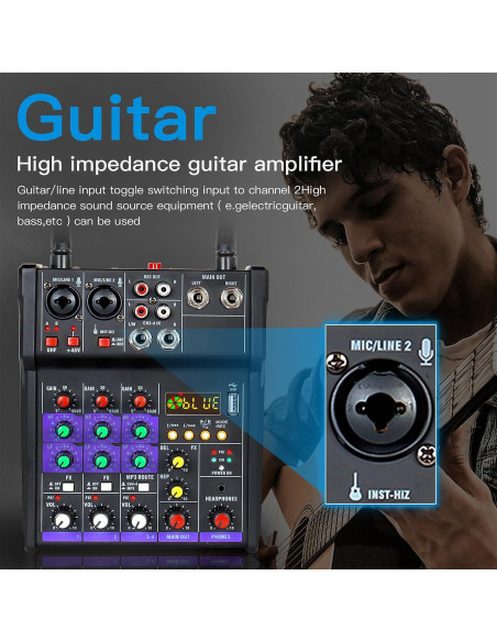 Mezclador de Audio 4 Canales Flyfrow con 2 Micrófonos Inalámbricos