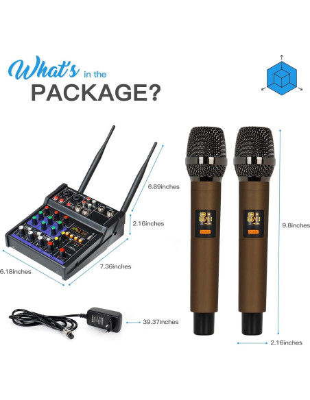 Mezclador de Audio 4 Canales Flyfrow con 2 Micrófonos Inalámbricos