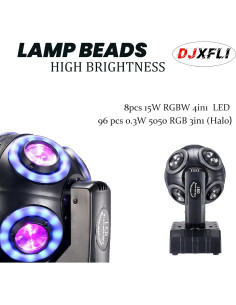 Luz Moving Head DJXFLI 8x15W RGBW 360 DMX para Eventos 2