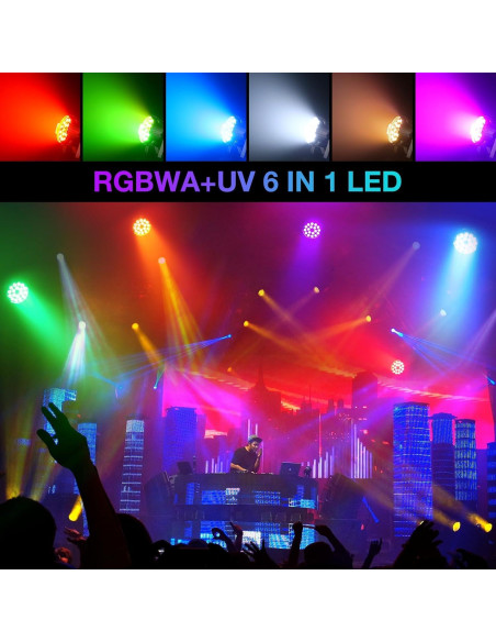 Luz Par LED 18X18W RGBWA+UV DMX Profesional para Eventos