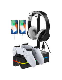 Estación de Carga Dual PS5 Hiree con 2 Puertos USB y RGB