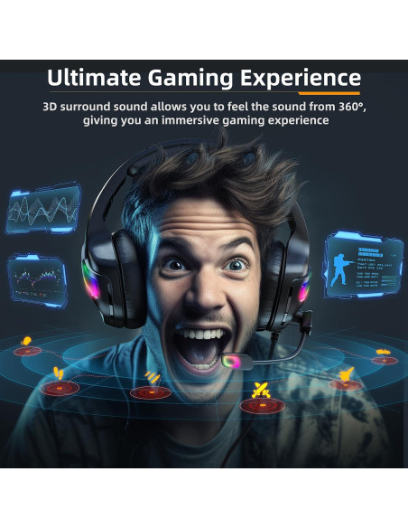 Auriculares Gaming Tatybo XW3 con Micrófono y RGB Auriculares Gaming Tatybo XW3 con Micrófono y RGB