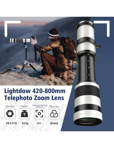 Lente Telefoto Zoom Lightdow 420-800mm F8.3 para Canon