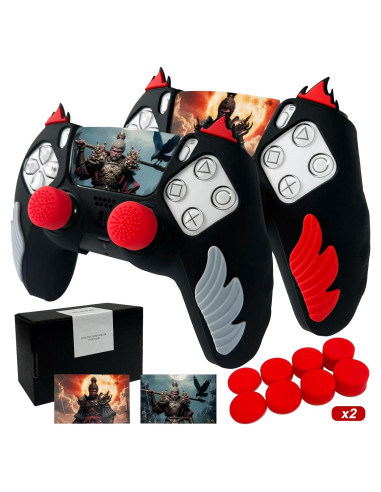 Funda Silicona Antideslizante PS5 HLRAO 2 Piezas Negro/Rojo