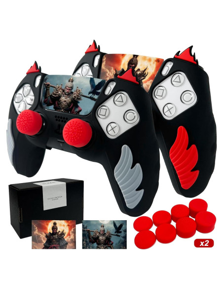 Funda Silicona Antideslizante PS5 HLRAO 2 Piezas Negro/Rojo