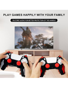 Funda Silicona Antideslizante PS5 HLRAO 2 Piezas Negro/Rojo 2