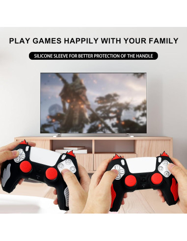 Funda Silicona Antideslizante PS5 HLRAO 2 Piezas Negro/Rojo