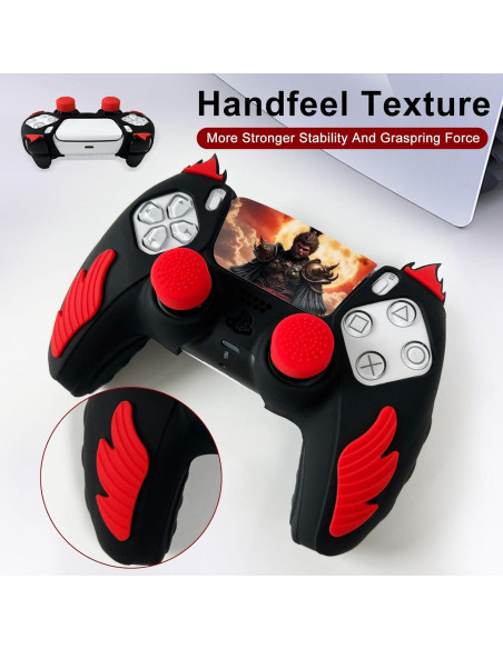 Funda Silicona Antideslizante PS5 HLRAO 2 Piezas Negro/Rojo