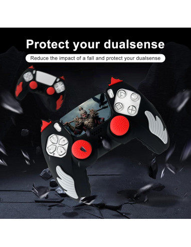 Funda Silicona Antideslizante PS5 HLRAO 2 Piezas Negro/Rojo