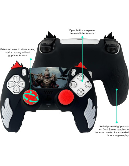 Funda Silicona Antideslizante PS5 HLRAO 2 Piezas Negro/Rojo