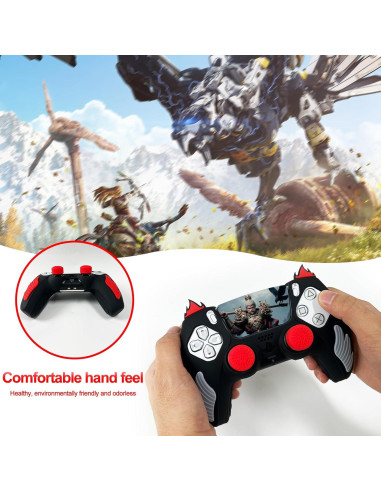 Funda Silicona Antideslizante PS5 HLRAO 2 Piezas Negro/Rojo